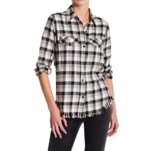 Current Elliott Women 0 Flannel Button Down Shirt Plaid Long Sleeve Top - Picture 1 of 10